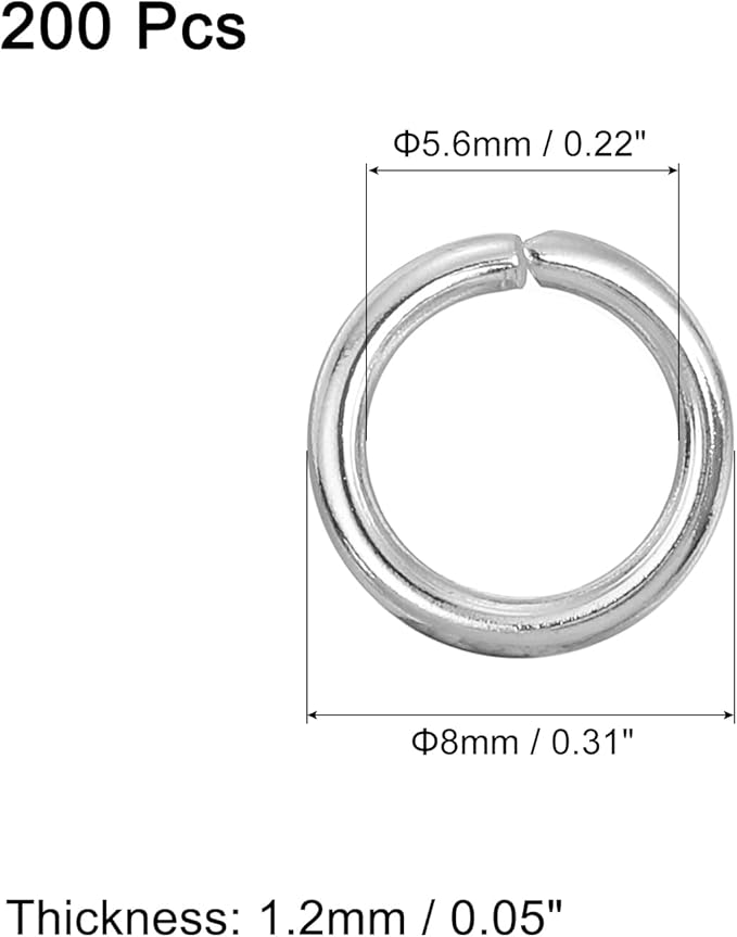 uxcell 200Pcs Open Jump Rings, 8mm 316 Stainless Steel O Rings, Split Rings Circle Clasp Connecting Rings for Jewelry Making Supplies Necklace Repair, Silver
