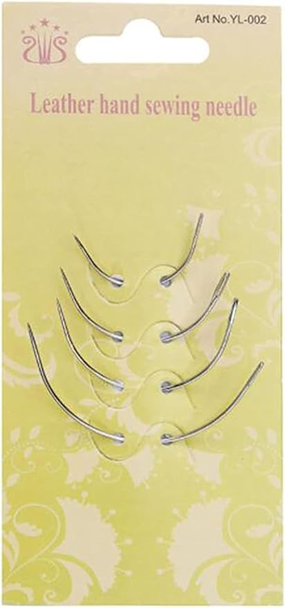 4 Pcs Silver Curved Leather Sewing Needles, Heavy Duty, Set for Weaving, Crafts & Repairing