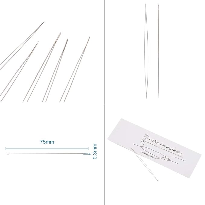 Craftdady 10Pcs Big Eye Beading Needles 2.95-Inch Stainless Steel Collapsible Embroidery Sewing Needles for Jewelry Making