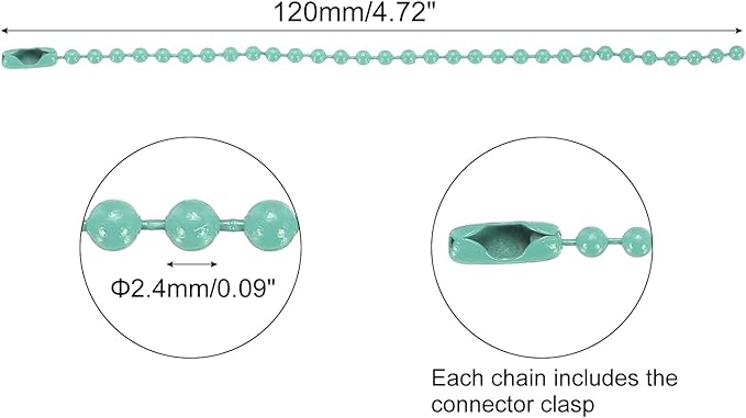 MECCANIXITY 30Pcs 5 Inch Ball Bead Chain, Metal Ball Chain with Connectors for Keychain Hanging Ornament Tag Jewelry Necklace Christmas Decoration,Turquoise Green