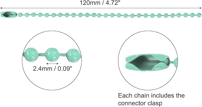 MECCANIXITY 20Pcs 5 Inch 12cm Ball Bead Chain, Metal Ball Chain with Connectors for Hanging Ornament Jewelry Necklace Dog Tag Keychain Christmas Decoration,Turquoise Green
