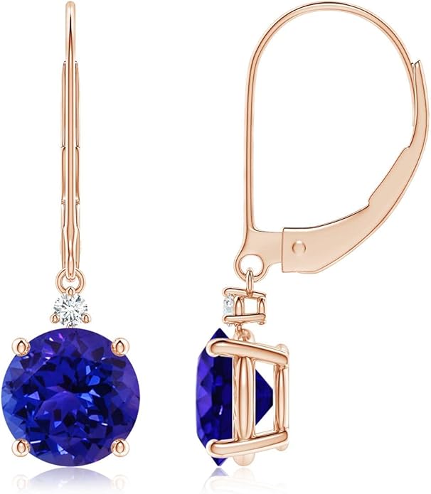 ANGARA Natural Tanzanite Earrings for Women | Tanzanite and Diamond Leverback Drop Earrings in 14K Solid Gold/Platinum | December Birthday, Anniversary, Gemstone Jewellery Gift