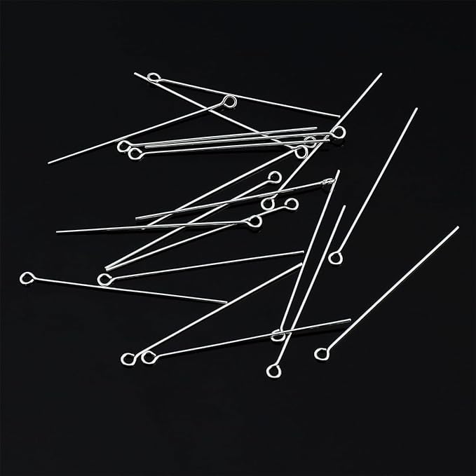 925 Sterling Silver Open Eye Pins 0.5x35mm 20pcs for Jewelry Making Findings