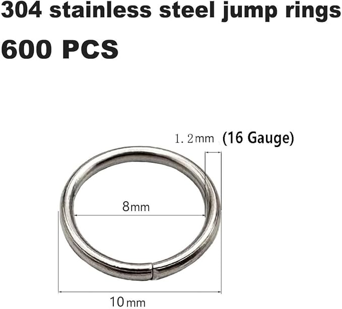 600 Pcs Jump Rings,304 Stainless Steel O Rings,10MM Open/Close Loop Contactors for Jewelry Making,DIY Crafts, Industrial Repair 1.2MM Thickness (16 Gauge)