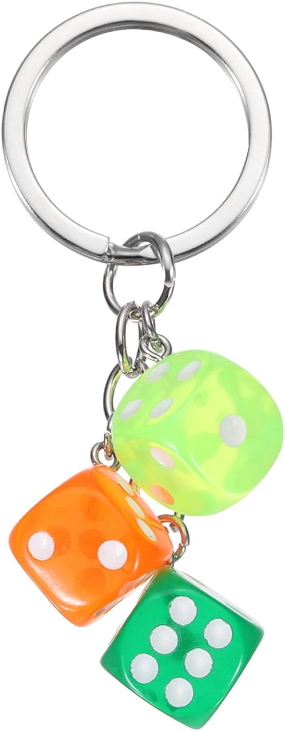 PATIKIL Lucky Dice Keychain Charm, Resin 3D Cube Square Mini Dice Keyrings with 3 Pendants for Bag