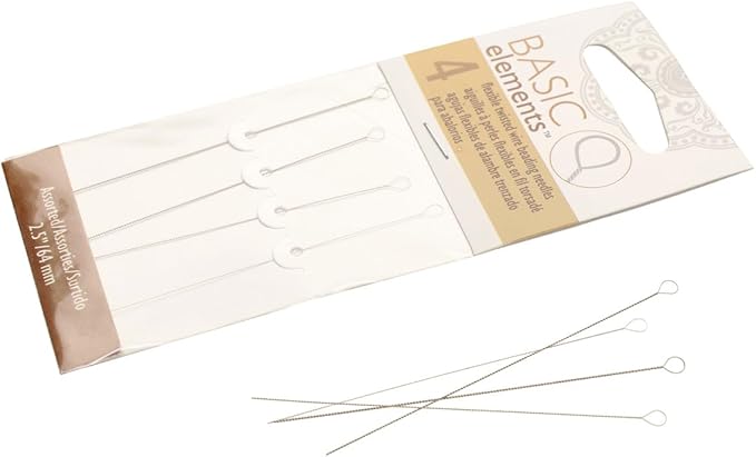 The Beadsmith Basic Elements Twisted Wire Needles – 4-Piece Assorted Sizes – Flexible Beading Needles – Large Round Collapsible Eye – Easy to Thread – Use for Pearl Knotting and Silk Cord