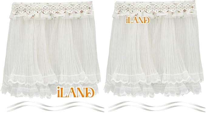 iLAND Miniature Dollhouse Accessories on 1/12 Scale, Dollhouse Curtains Set of Multi-Layered Lace & Tulle Curtains 2pcs