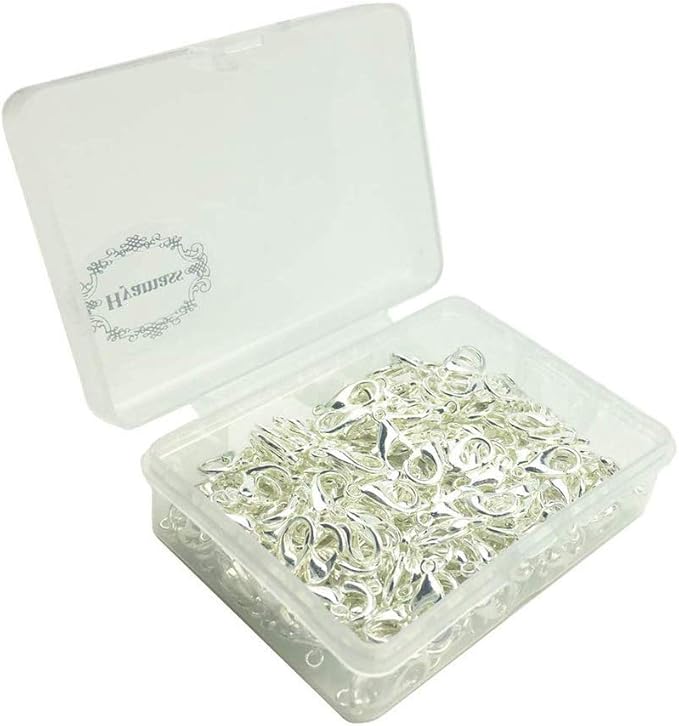 200Pcs Lobster Claw Clasps, 14x8mm Metal Alloy Lobster Clasps, Lobster Clasps for Jewelry Making,Keychains,Bracelet and for DIY Jewelry Necklace Clasps and Closures(Silver)