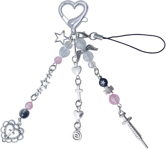 Cute Keychain Aesthetic Y2K Keychain Accessories Heart Butterfly Strawberry Bear Key Chain for Keys Bags Women Gifts