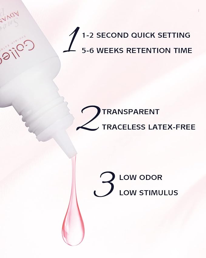 Transparent Eyelash Extension Glue Lash Glue for Eyelash Extensions 1-2 Sec Fast Drying/Retention –7 Weeks / (0.17fl.oz / 5ml) Maximum Bonding Clear Pink Lash Adhesive Professional USE ONLY