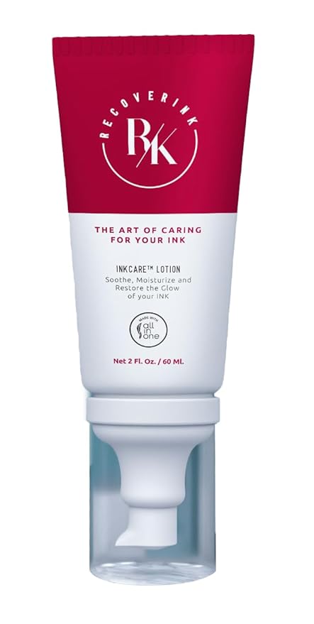 RecoverINK Tattoo Aftercare Lotion with Aloe Vera, 2oz, Hydrate + Heal + Highlight your ink - Recover Co, White