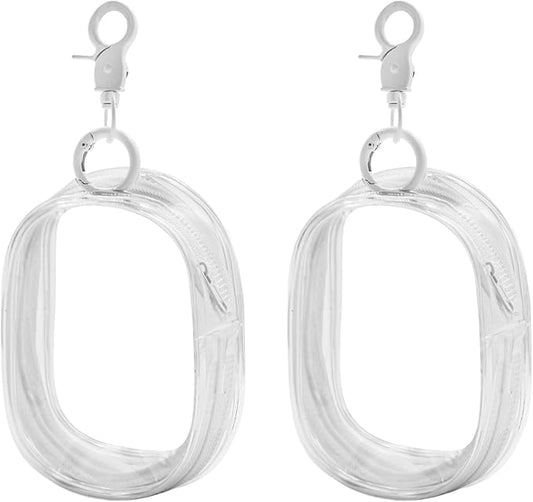 Enkrio 2PCS Mini Clear Makeup Bag Keychain Pouch with Zipper Clear Figure Display Bag Coin Purse Card Holder Data Cable Organizer (White)