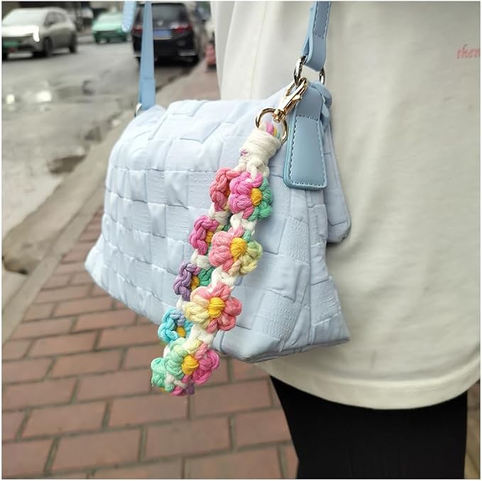 Boho Keychain Handmade Keychain Wristlet Key Chain Wrist Lanyard for Keys Cute daisy keychain for Women