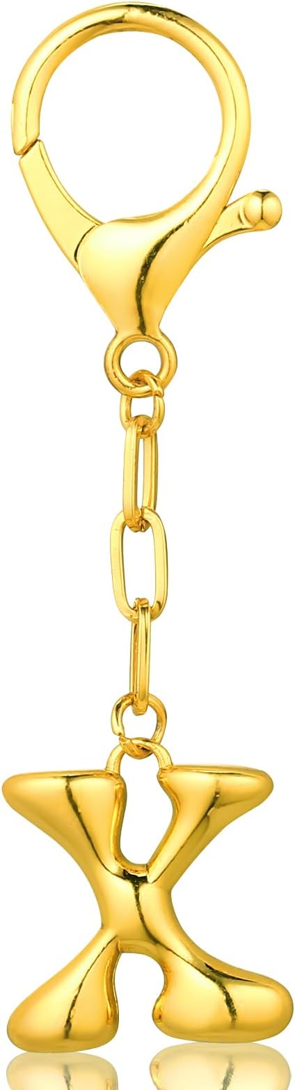 VICKHU Gold Plated Bubble Initial Letter Cute Keychain for Women Car Key Purse Decorative Keyring Handbag Charms Fashion