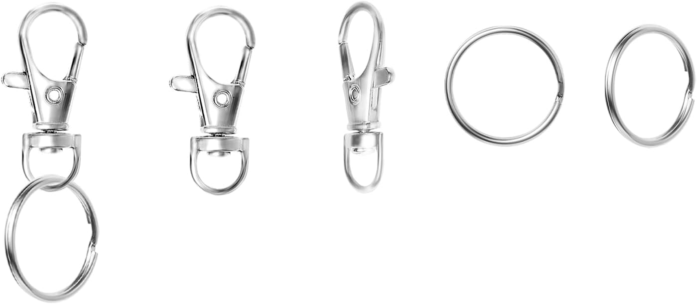 Swivel Snap Hooks with Split Key Rings Premium Metal Silver Lobster Claw Trigger Clasps for Keychain Clip Lanyard Bag Purse Tag Jewelry Making Crafts