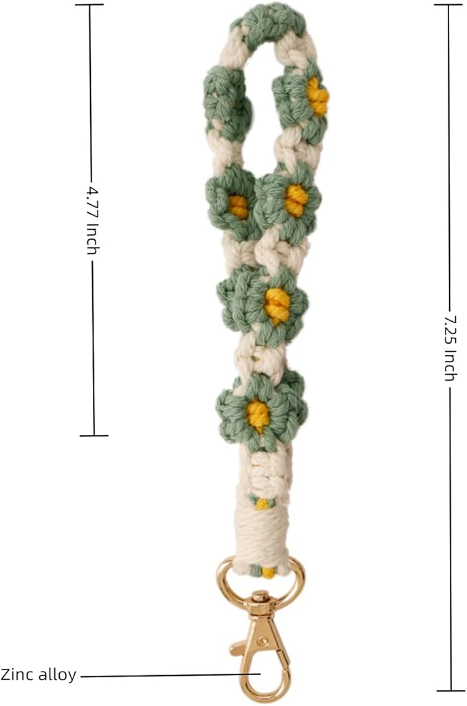 Macrame Keychain Handmade Wristlet Keychain Wrist Lanyard for Keys Cute flower keychain Key Chain for Women