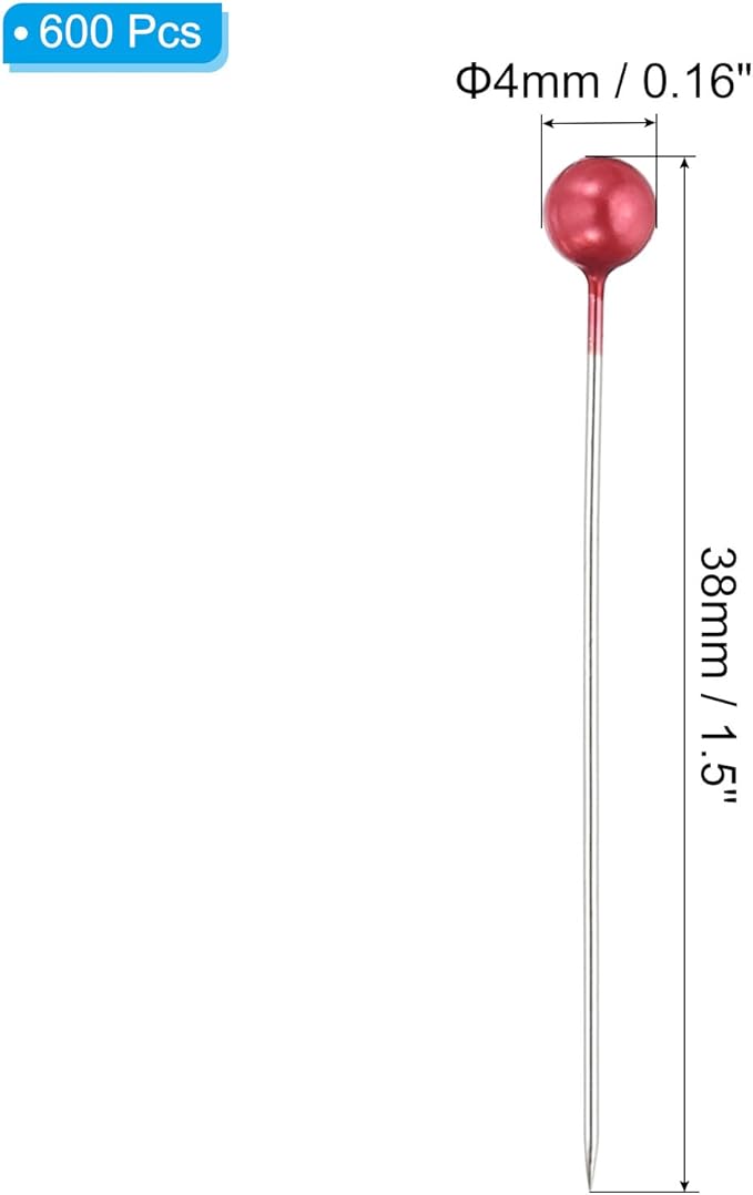 PATIKIL Sewing Pins, 600 Pcs 1.5 Inch Straight Pin with Plastic Pearlized Ball Head for Fabric, Decorative, Jewelry DIY, Craft and Sewing Project, Red