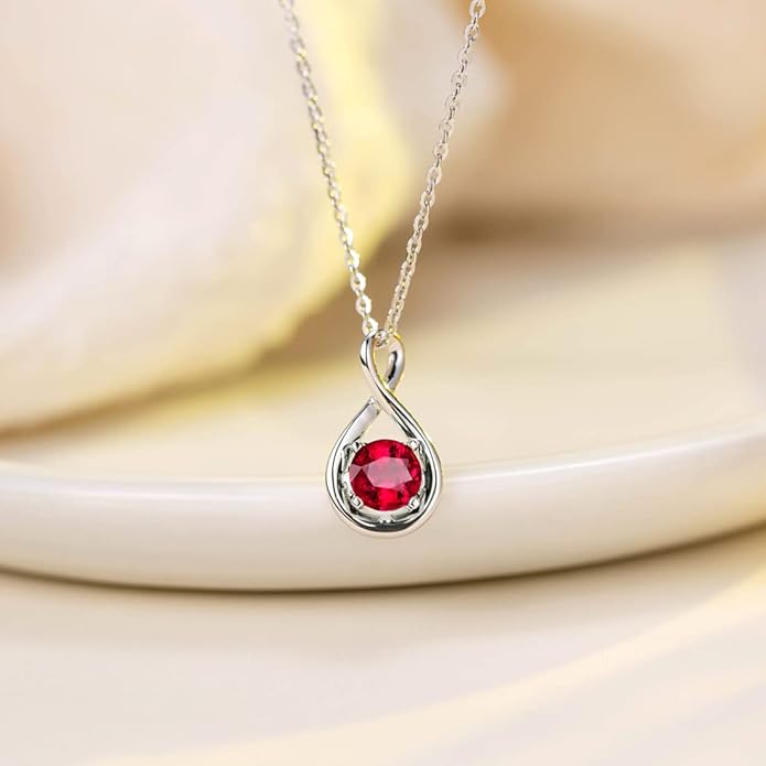 FANCIME 14K Solid Gold Birthstone Pendant with Sterling Silver Chain Infinity Gemstone Necklace Fine Jewelry Anniversary Birthday Christmas Gifts for Women Wife Her