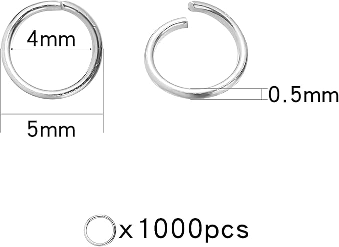 1000 Pcs 5mm Open Jump Rings Silver Plated Jump Rings for Jewelry Making Single Ring Bulk for DIY Craft Earring Necklace Bracelet Pendant Choker Jewelry Making Findings and Key Ring Chain