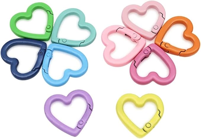 20mm Heart-Shaped Spring Keychain Clips-Zinc Alloy Carabiner Hooks,Trigger Snap Clips,Key Ring Hooks for Bags,Purses,Handbags-DIY Craft Buckles,Valentines Day Accessories,6 Random Colorful Mixed Alloy