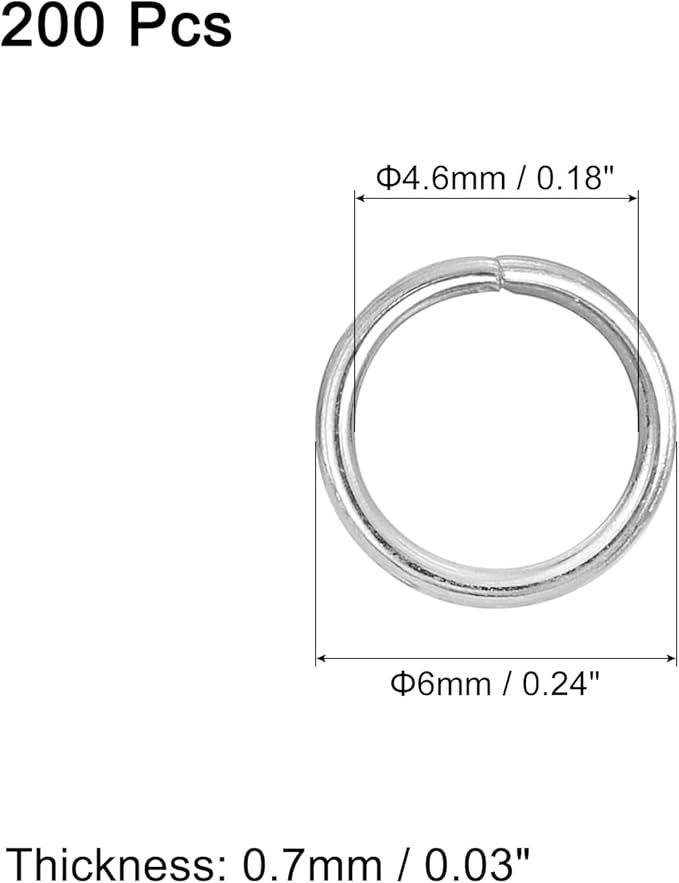 uxcell 200Pcs Open Jump Rings, 6mm 316 Stainless Steel O Rings, Split Rings Circle Clasp Connecting Ring for Jewelry Making Supplies Necklace Repair, Silver