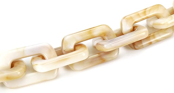 15.7"/40cm DIY Acrylic Resin Replacement Chain Purse Shoulder Strap with Buckle, Beige Rectangle Chain Link