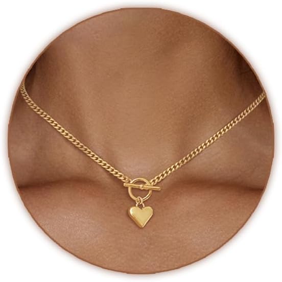 Airmb Cute Heart Necklace for Women Gold/Silver Plated Heart Pendant Choker Necklaces Tendy Love Heart Chain Necklace Dainty Gold/Silver Necklace Jewelry Gifts for Women