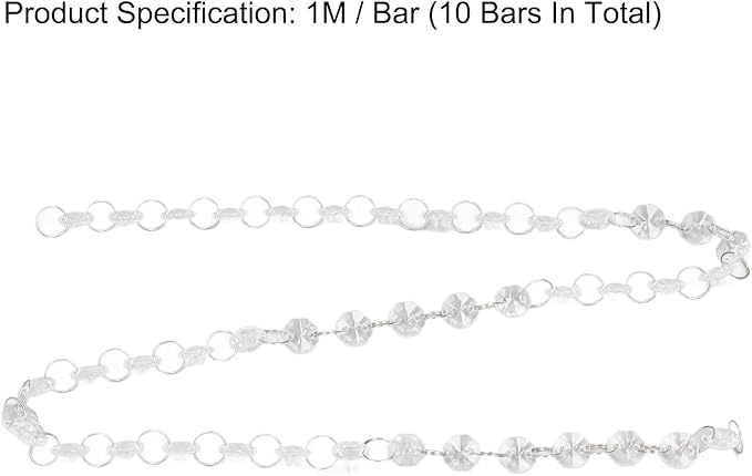 10pcs Crystal Chain Garland Strand, Acrylic Bead Chain Decorations, Adjustable Length DIY Wedding Party Celebration Decor with Metal Rings, for Christmas Trees Chandeliers Home Gar