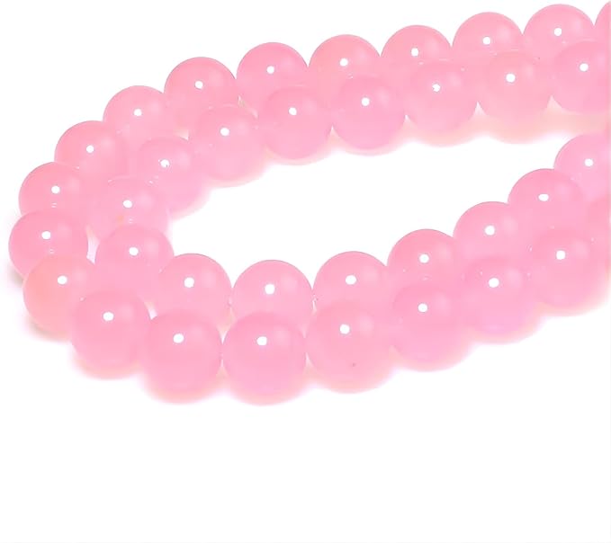 MJDCB Stone Beads 6mm 60pcs Round Pink Jade Loose Gemstone Bead Charms for Jewelry Making Bracelet Necklace Earring Pendant