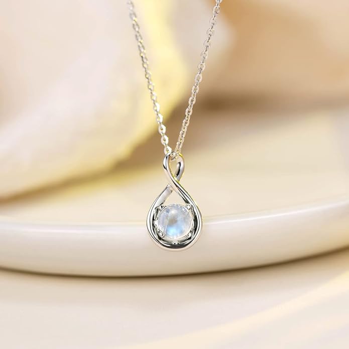 FANCIME 14K Solid Gold Birthstone Pendant with Sterling Silver Chain Infinity Gemstone Necklace Fine Jewelry Anniversary Birthday Christmas Gifts for Women Wife Her