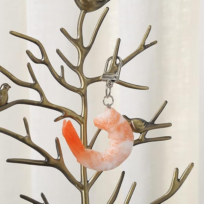 HSYHERE Men Women Creative Interesting Novelty Stylish Mini Simulated Food Orange Shrimp Keychain Key-ring Pendant