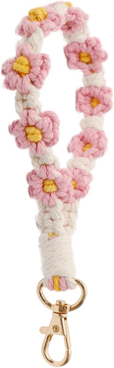 Boho Keychain Handmade Keychain Wristlet Key Chain Wrist Lanyard for Keys Cute daisy keychain for Women