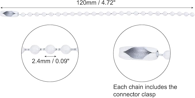 MECCANIXITY 20Pcs 5 Inch 12cm Ball Bead Chain, Metal Ball Chain with Connectors for Hanging Ornament Jewelry Necklace Dog Tag Keychain Christmas Decoration,White