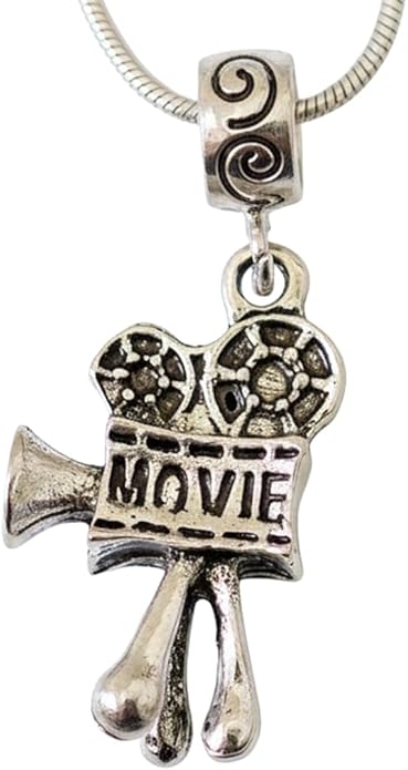7Dots Art | Vintage Movie Camera Charm Necklace – Film Pendant with Silver Plated Chain – Gift for Filmmakers and Directors - Jewelry for Actors and Cinema Lovers