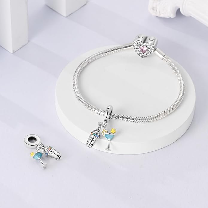 NARMO Charms for Bracelets 925 Sterling Silver Star Dangle Charms Car Keys Lipstick Dangle Charm Beads for Women Bracelets Necklace