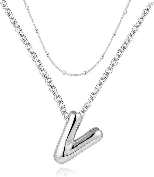 PANSHI Gold Initial Necklaces Gifts for Teen Girls Women Girlfriend Teen Girl Gifts Trendy Stuff Layered Bubble Letter Necklace Gold Jewelry Birthday Gift