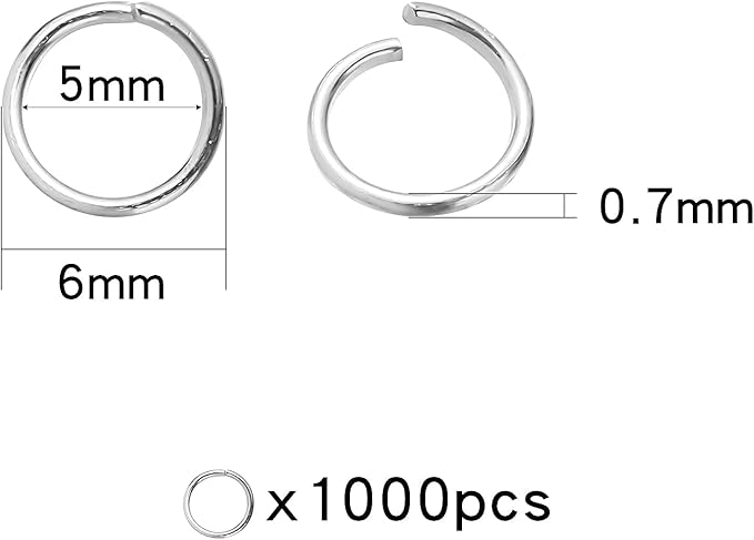 1000 Pcs 6mm Open Jump Rings Silver Plated Jump Rings for Jewelry Making Single Ring Bulk for DIY Craft Earring Necklace Bracelet Pendant Choker Jewelry Making Findings and Key Ring Chain