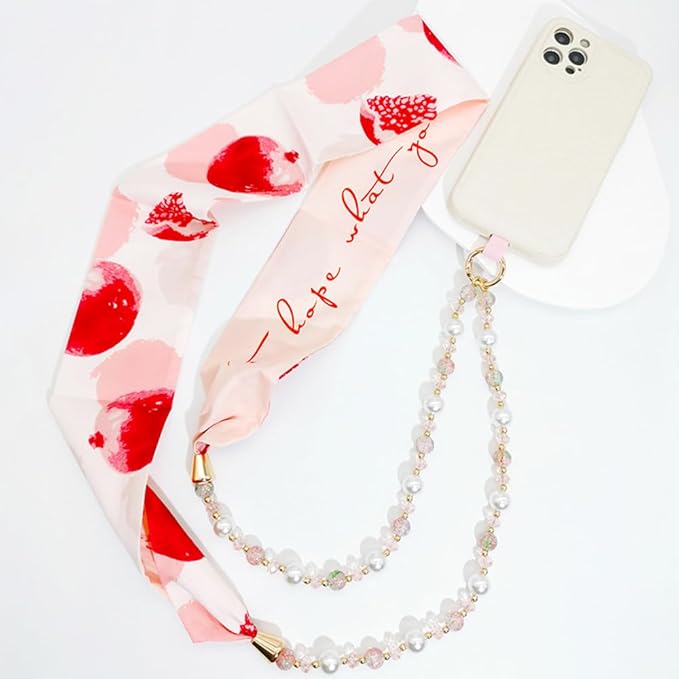 Phone Crossbody Chain Cell Phone Lanyard,Universal Leather+Metal Shouder Strap with Phone Tether Patches (R)