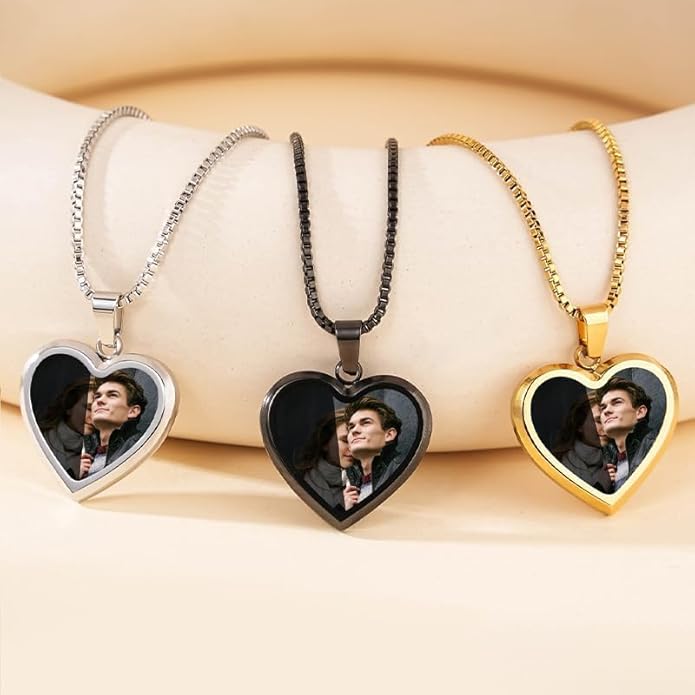 CLYLIFE Picture Necklace Personalized Photo,Custom Disc/Heart Pendant for Men Women Dad Mom Customized Necklace with Chain Photos Memorial Gifts for Mother's Day, Birthday, Anniversary