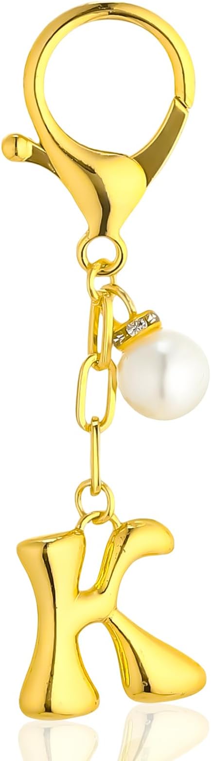 VICKHU Gold Plated Bubble Initial Letter Cute Keychain for Women Car Key Purse Decorative Keyring Handbag Charms Fashion