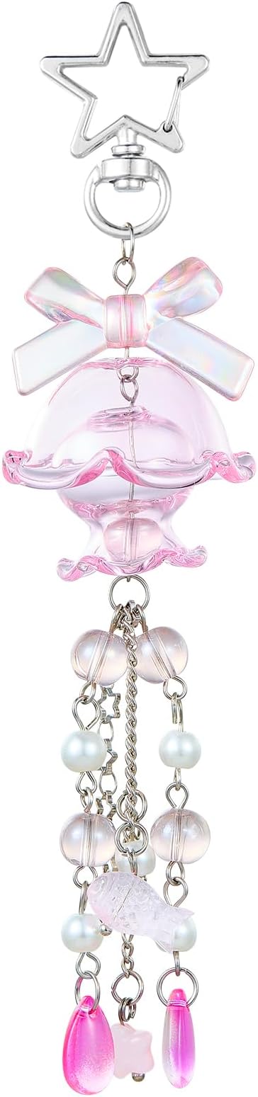 Cute Multicolor Jellyfish Keychains for Women Acrylic with Bow Purse Bag Charms for Backpacks Handbag Decorations