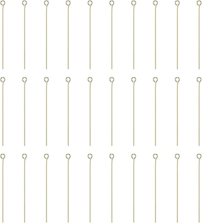 HARFINGTON 100pcs Open Eye Head Pins 1.97" 50mm Mini Metal Wire Eye Pins Beading Small Needles Bulk for Earring Pendant Necklace Bracelet Charm Jewelry Making Findings DIY Craft, 14K Gold