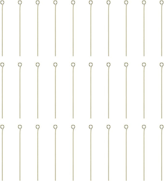 HARFINGTON 100pcs Open Eye Head Pins 1.97" 50mm Mini Metal Wire Eye Pins Beading Small Needles Bulk for Earring Pendant Necklace Bracelet Charm Jewelry Making Findings DIY Craft, 14K Gold