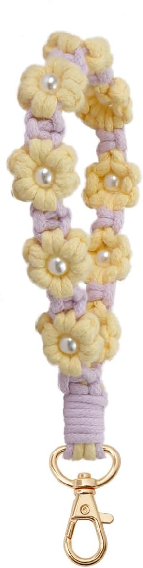 Macrame Keychain Handmade Wristlet Keychain Wrist Lanyard for Keys Cute flower keychain Key Chain for Women