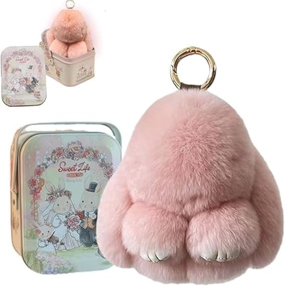 Bunnylulu Keychain with Box, Bunnylulu Keychain with Tin, Bunnylulu Cute Plush Key chain