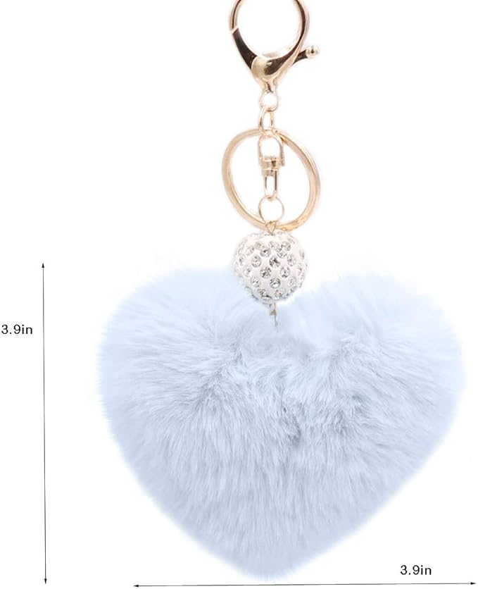 Women's Heart Faux Fur Pom Pom Key Chains Bag Accessory Puffball Keyring Backpack Charms for Girls