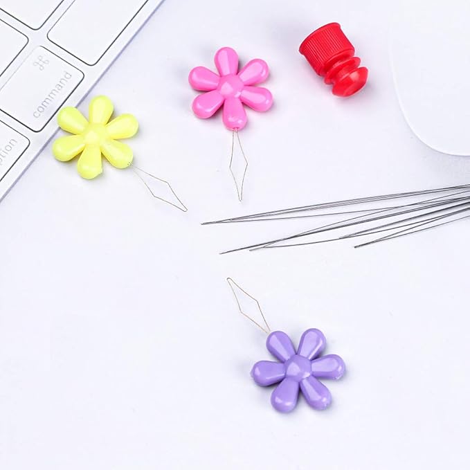 6 Pieces Beading Needles Big Eye Beading Needles Collapsible Eye Needles for Beading with Needle Bottle and 3 Pcs Bead Needle Threader for Jewelry Making (4.01inch)