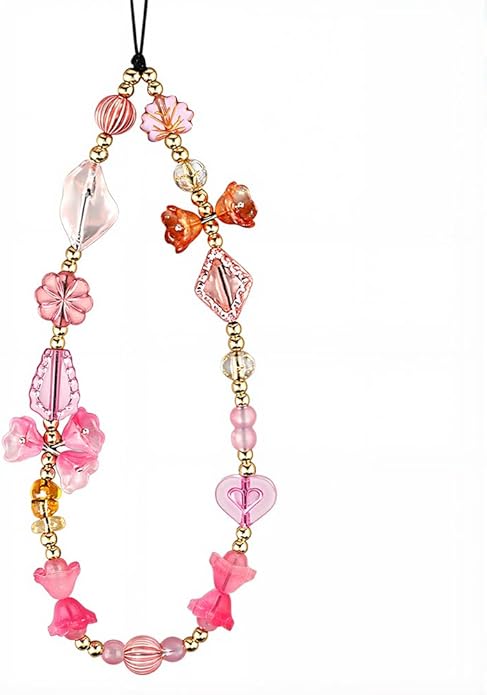 Resin Flower Phone Charm Wrist Strap Phone Chain Wristlet Beaded Camera Wrist Strap Cute Cellphone Charms Beaded Bag Charm Vintage Cellphone Keychain Aesthetic Purse Charms Decorations for Women