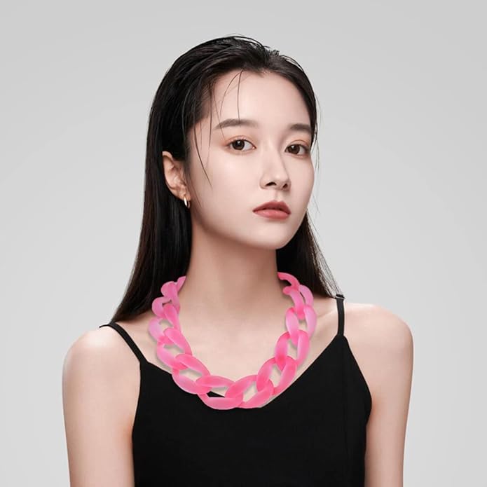 Firstmeet Chunky Acrylic Necklace Smooth Chain Link Cool Statement Choker Cuban Style Jewelry Gift for Women