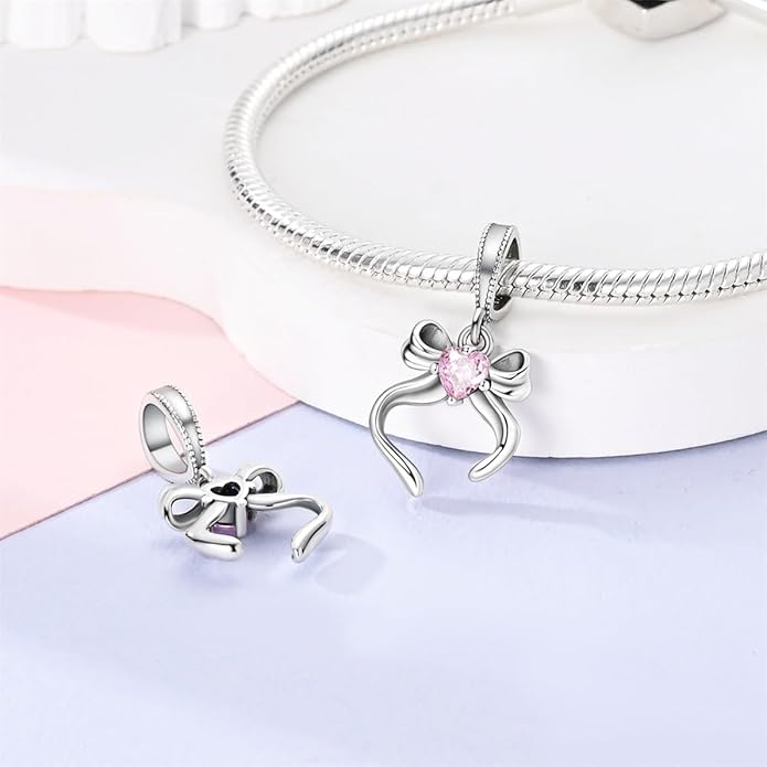 HONGRUI 925 Sterling Silver Charm for Bracelets Necklace Fashion Heart Bow Flower Family Butterfly Pendant Bead Charm for Women Festival jewelry gifts